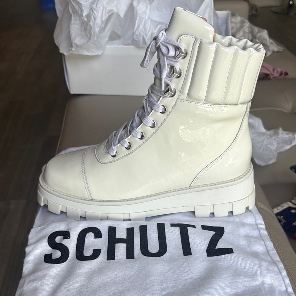 Schutz Women's White Lace-Up Boots